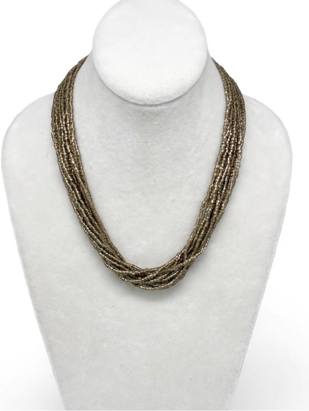Multi-Strand Metallic Brown Seed Bead Necklace